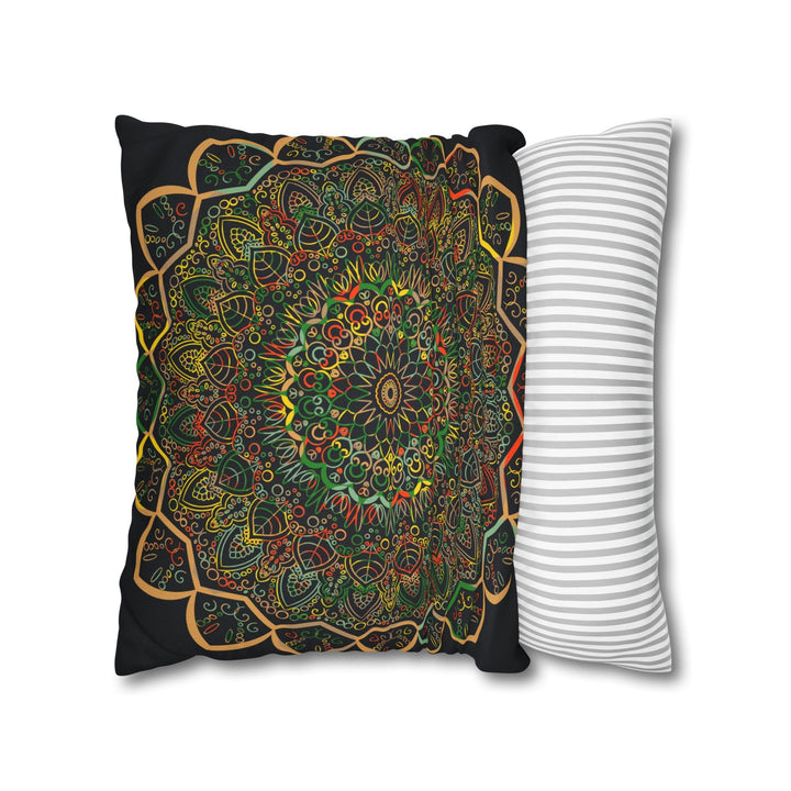 Spun Polyester Square Pillowcase Mandala Art - Original Fine Art - Hand - drawn - Dark Charcoal Blue - Blululi