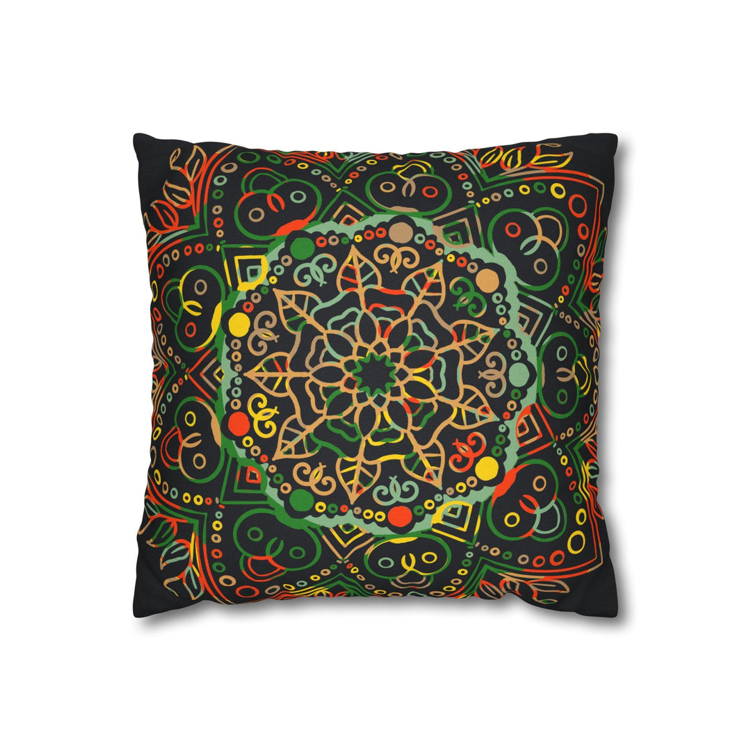 Spun Polyester Square Pillowcase Mandala Art - Original Fine Art - Hand - drawn - Dark Charcoal Blue - Blululi