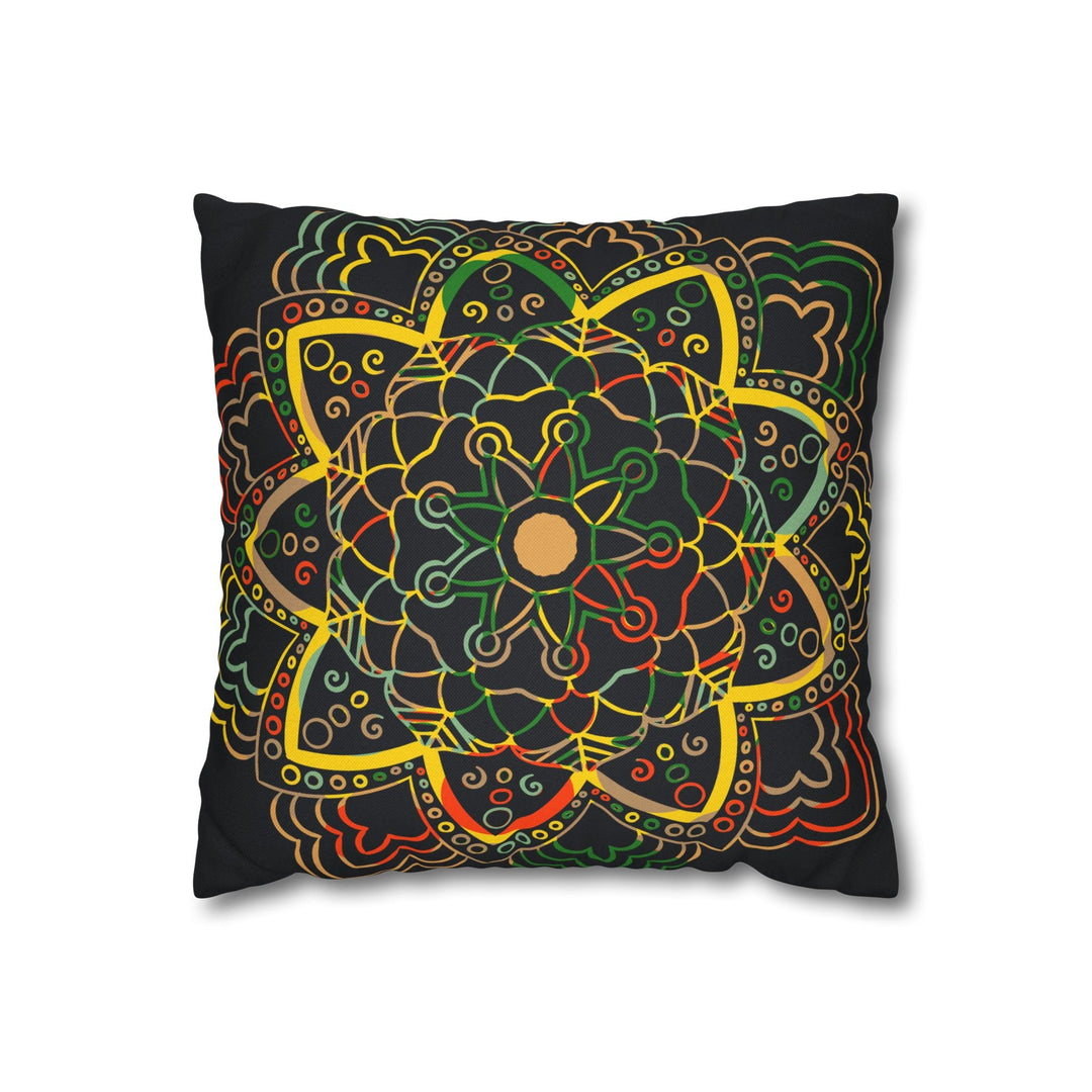 Spun Polyester Square Pillowcase Mandala Art - Original Fine Art - Hand - drawn - Dark Charcoal Blue - Blululi