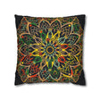 Spun Polyester Square Pillowcase Mandala Art - Original Fine Art - Hand - drawn - Dark Charcoal Blue - Blululi