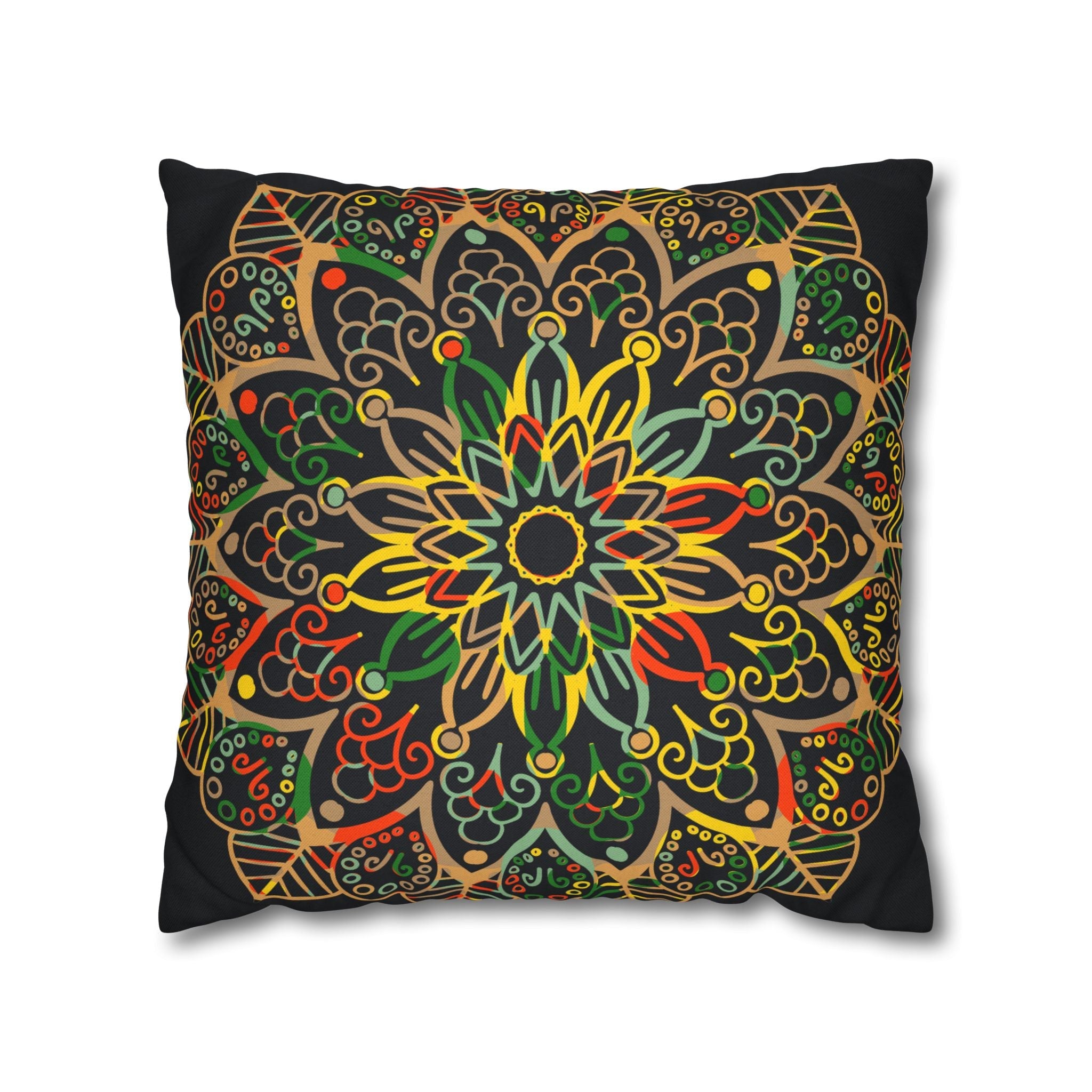 Spun Polyester Square Pillowcase Mandala Art - Original Fine Art - Hand - drawn - Dark Charcoal Blue - Blululi