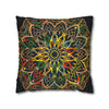 Spun Polyester Square Pillowcase Mandala Art - Original Fine Art - Hand - drawn - Dark Charcoal Blue - Blululi