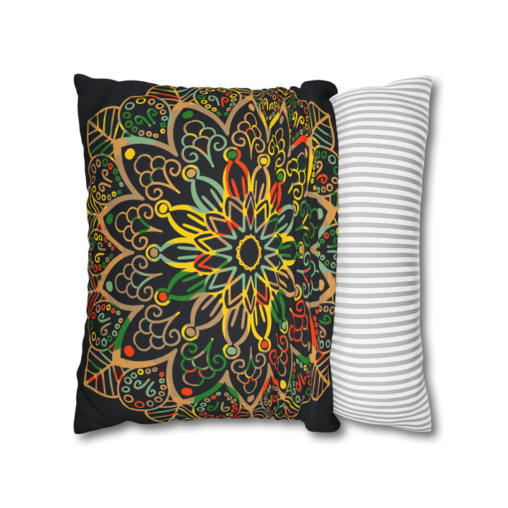 Spun Polyester Square Pillowcase Mandala Art - Original Fine Art - Hand - drawn - Dark Charcoal Blue - Blululi