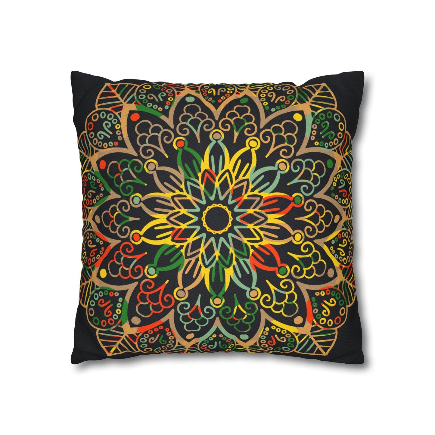 Spun Polyester Square Pillowcase Mandala Art - Original Fine Art - Hand - drawn - Dark Charcoal Blue - Blululi