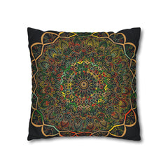 Spun Polyester Square Pillowcase Mandala Art - Original Fine Art - Hand - drawn - Dark Charcoal Blue - Blululi
