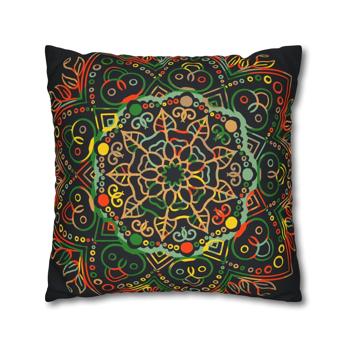 Spun Polyester Square Pillowcase Mandala Art - Original Fine Art - Hand - drawn - Dark Charcoal Blue - Blululi