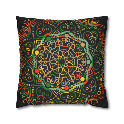 Spun Polyester Square Pillowcase Mandala Art - Original Fine Art - Hand - drawn - Dark Charcoal Blue - Blululi