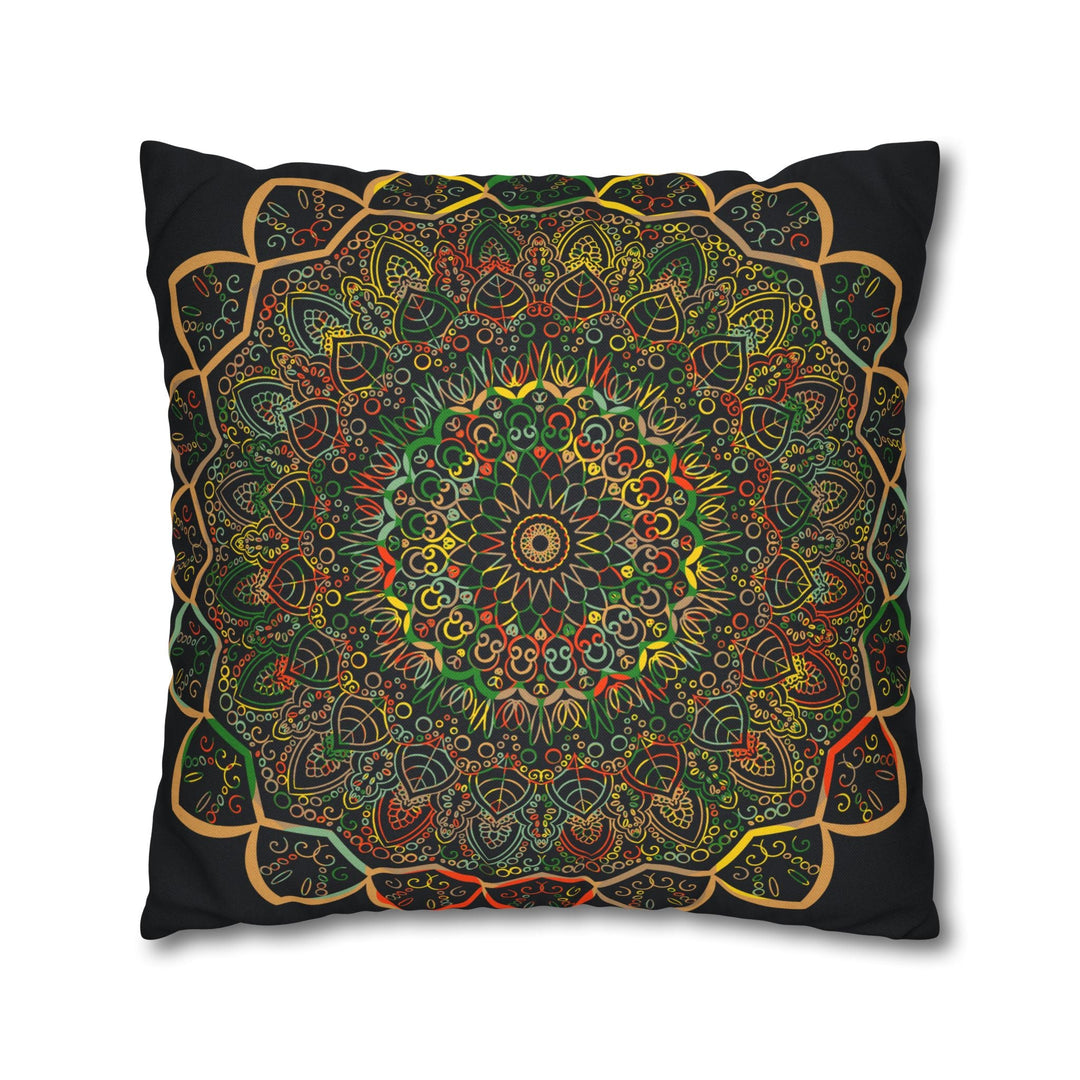 Spun Polyester Square Pillowcase Mandala Art - Original Fine Art - Hand - drawn - Dark Charcoal Blue - Blululi