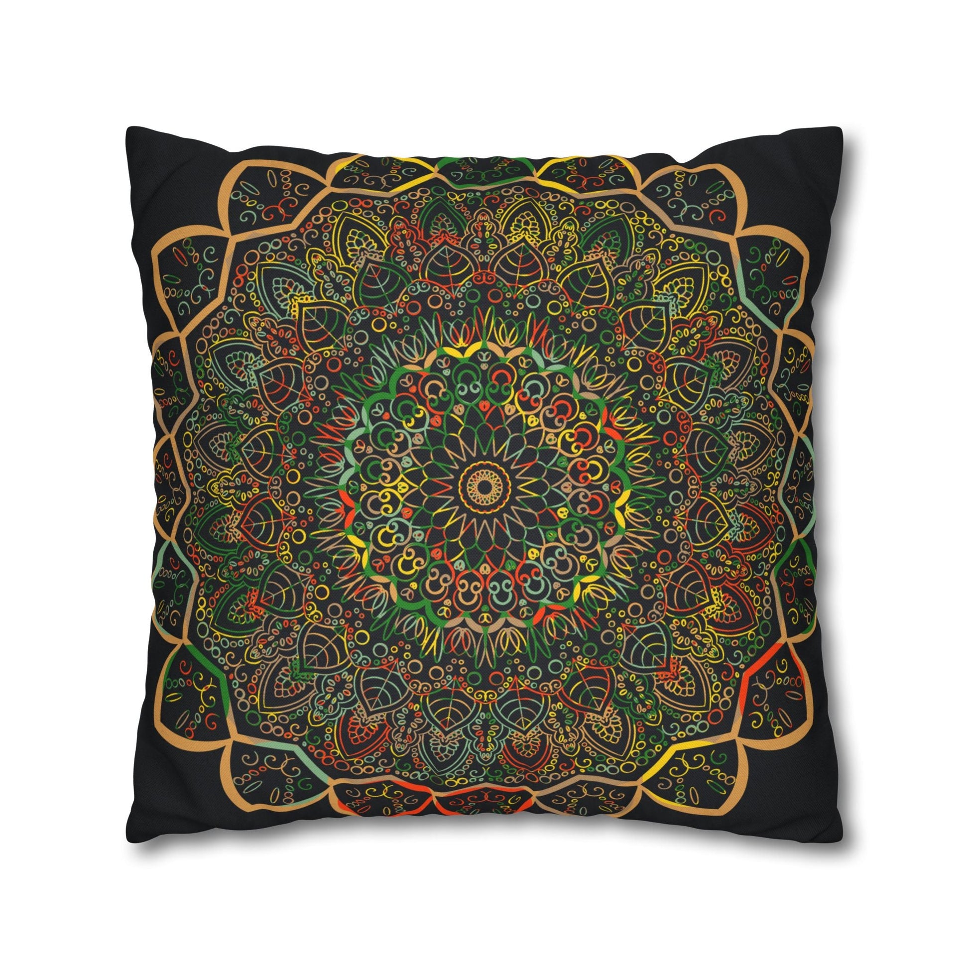 Spun Polyester Square Pillowcase Mandala Art - Original Fine Art - Hand - drawn - Dark Charcoal Blue - Blululi