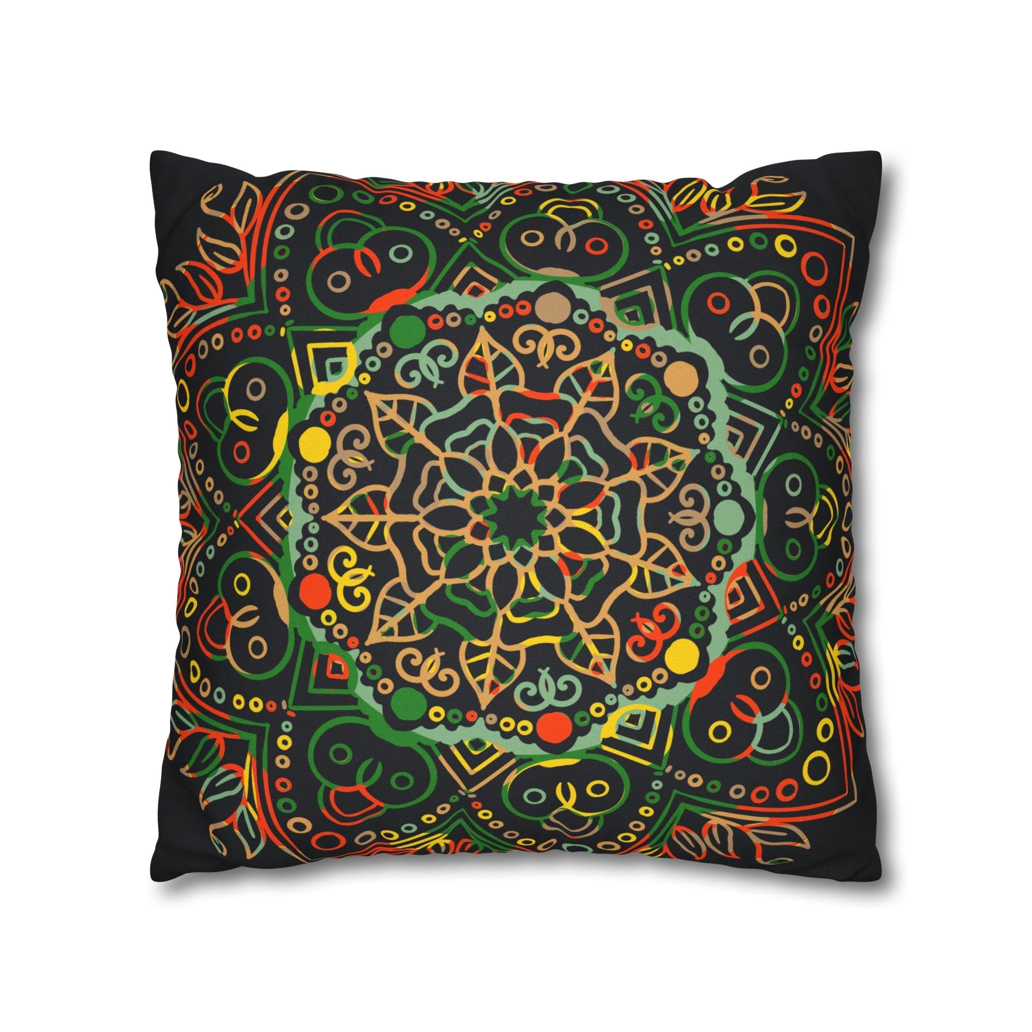 Spun Polyester Square Pillowcase Mandala Art - Original Fine Art - Hand - drawn - Dark Charcoal Blue - Blululi