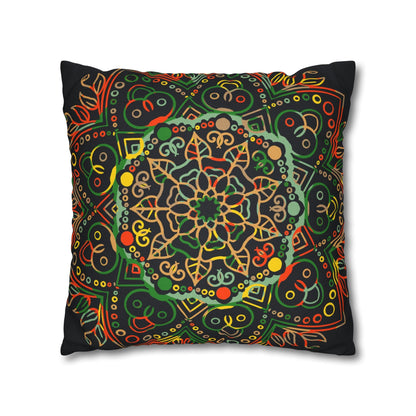 Spun Polyester Square Pillowcase Mandala Art - Original Fine Art - Hand - drawn - Dark Charcoal Blue - Blululi