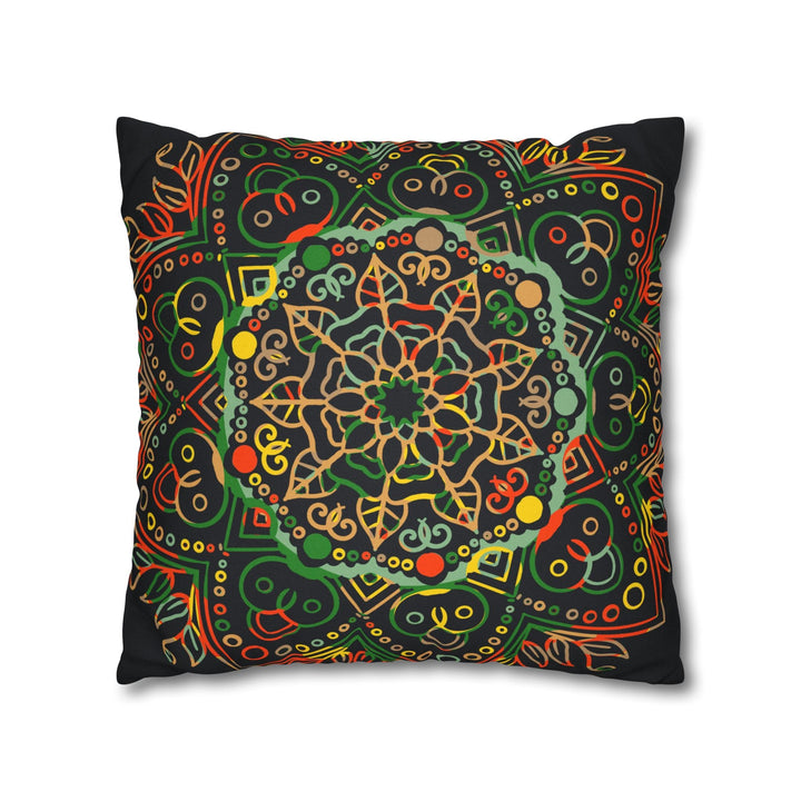 Spun Polyester Square Pillowcase Mandala Art - Original Fine Art - Hand - drawn - Dark Charcoal Blue - Blululi