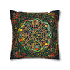 Spun Polyester Square Pillowcase Mandala Art - Original Fine Art - Hand - drawn - Dark Charcoal Blue - Blululi