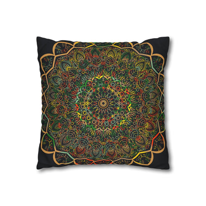 Spun Polyester Square Pillowcase Mandala Art - Original Fine Art - Hand - drawn - Dark Charcoal Blue - Blululi