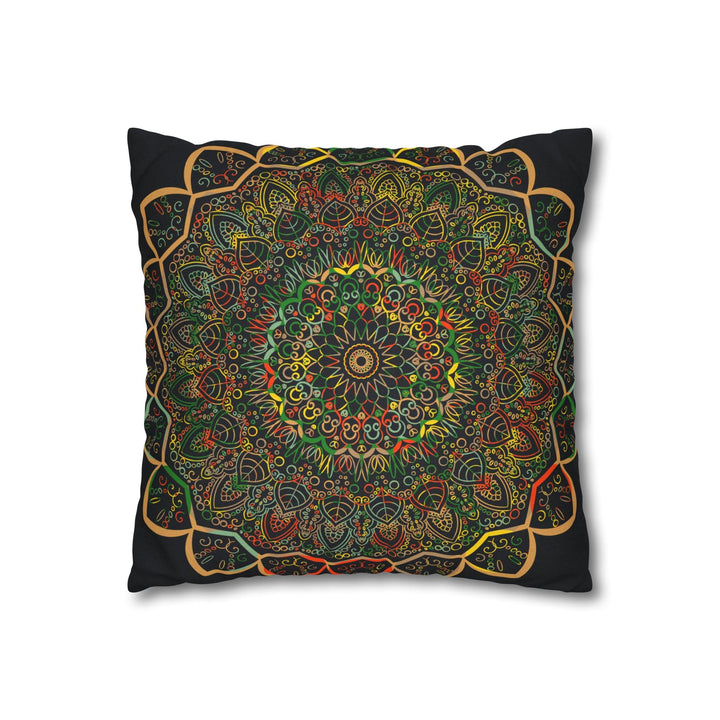 Spun Polyester Square Pillowcase Mandala Art - Original Fine Art - Hand - drawn - Dark Charcoal Blue - Blululi