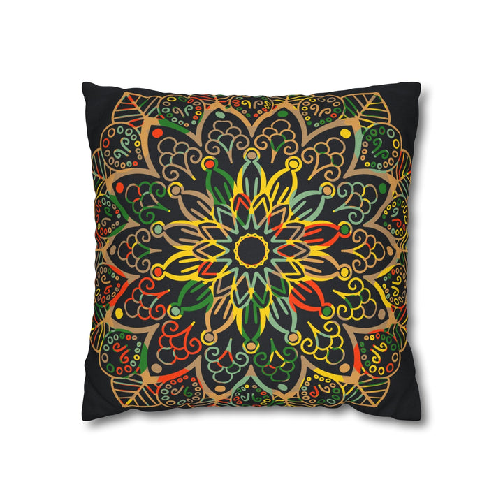 Spun Polyester Square Pillowcase Mandala Art - Original Fine Art - Hand - drawn - Dark Charcoal Blue - Blululi