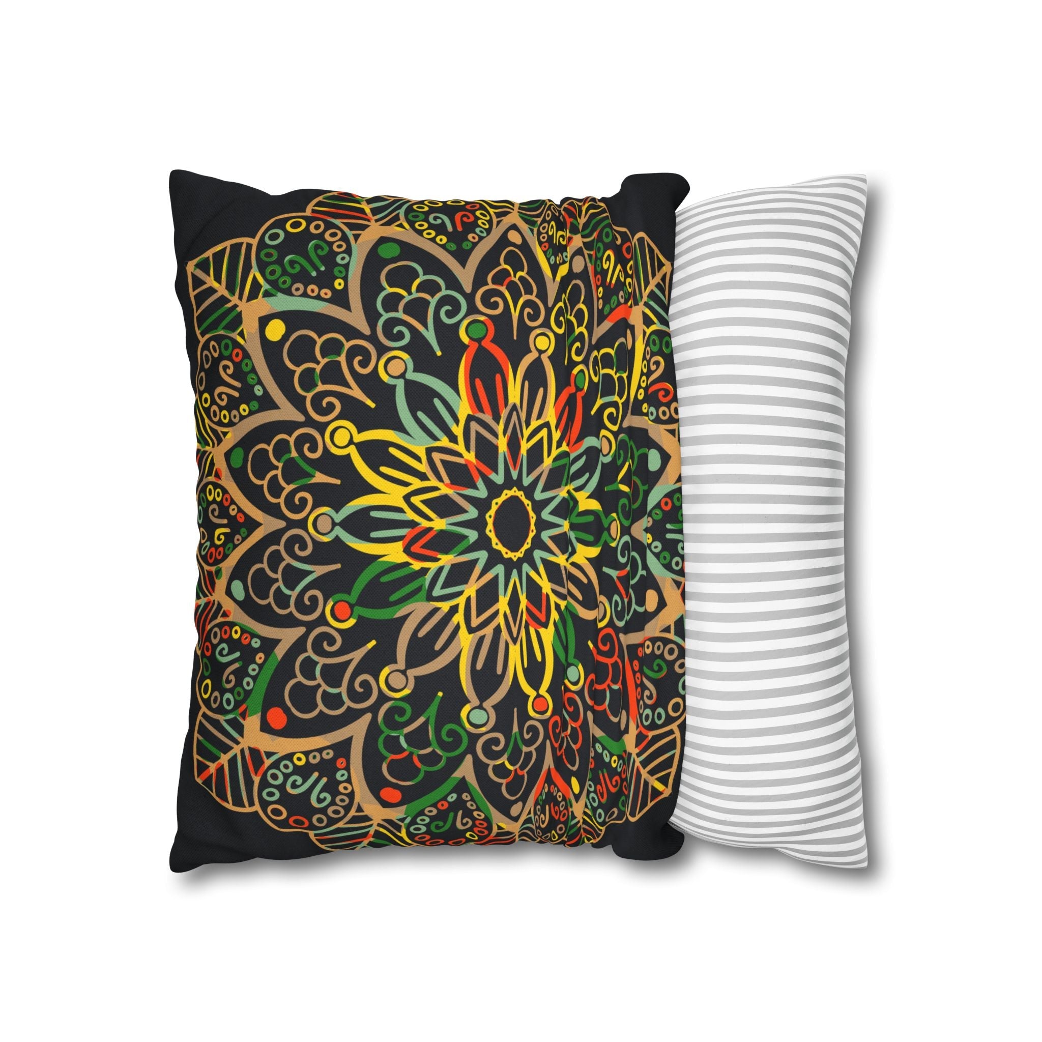 Spun Polyester Square Pillowcase Mandala Art - Original Fine Art - Hand - drawn - Dark Charcoal Blue - Blululi