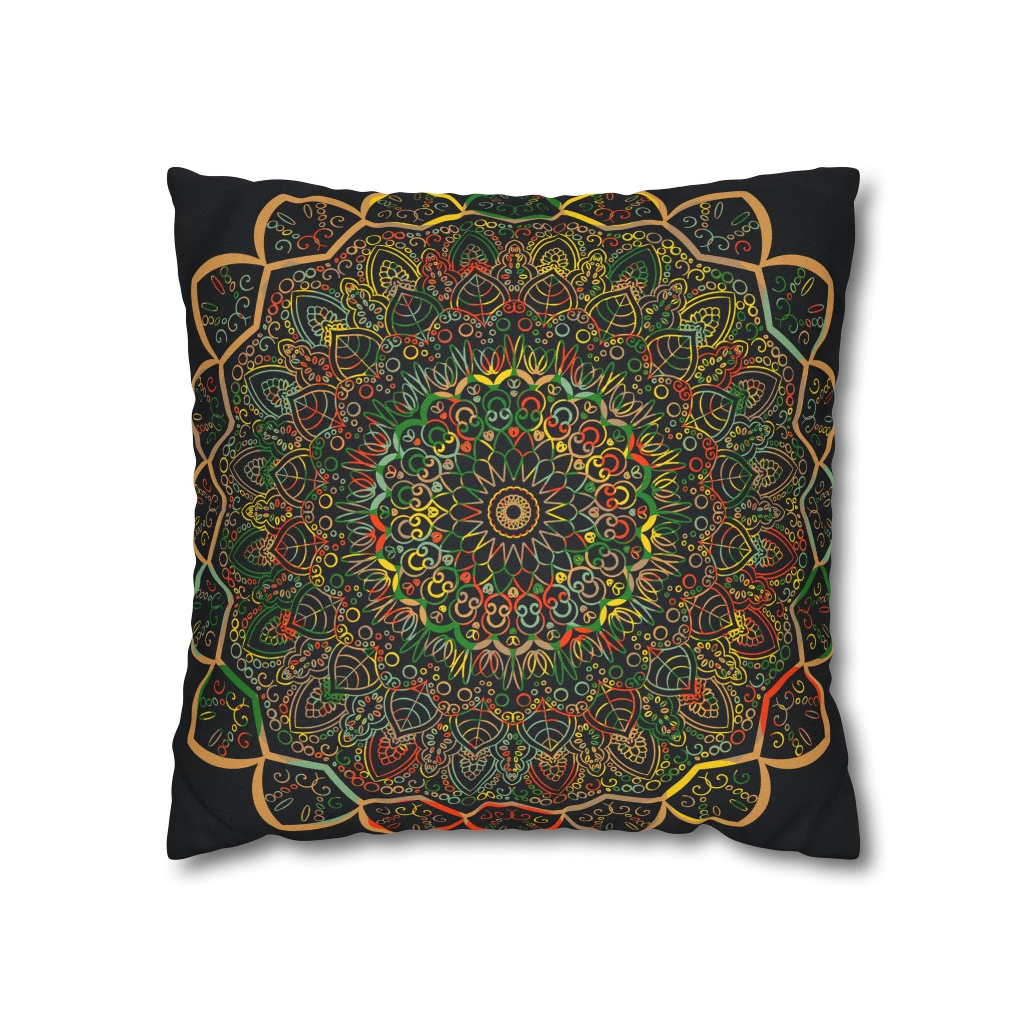 Spun Polyester Square Pillowcase Mandala Art - Original Fine Art - Hand - drawn - Dark Charcoal Blue - Blululi