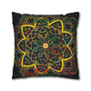 Spun Polyester Square Pillowcase Mandala Art - Original Fine Art - Hand - drawn - Dark Charcoal Blue - Blululi