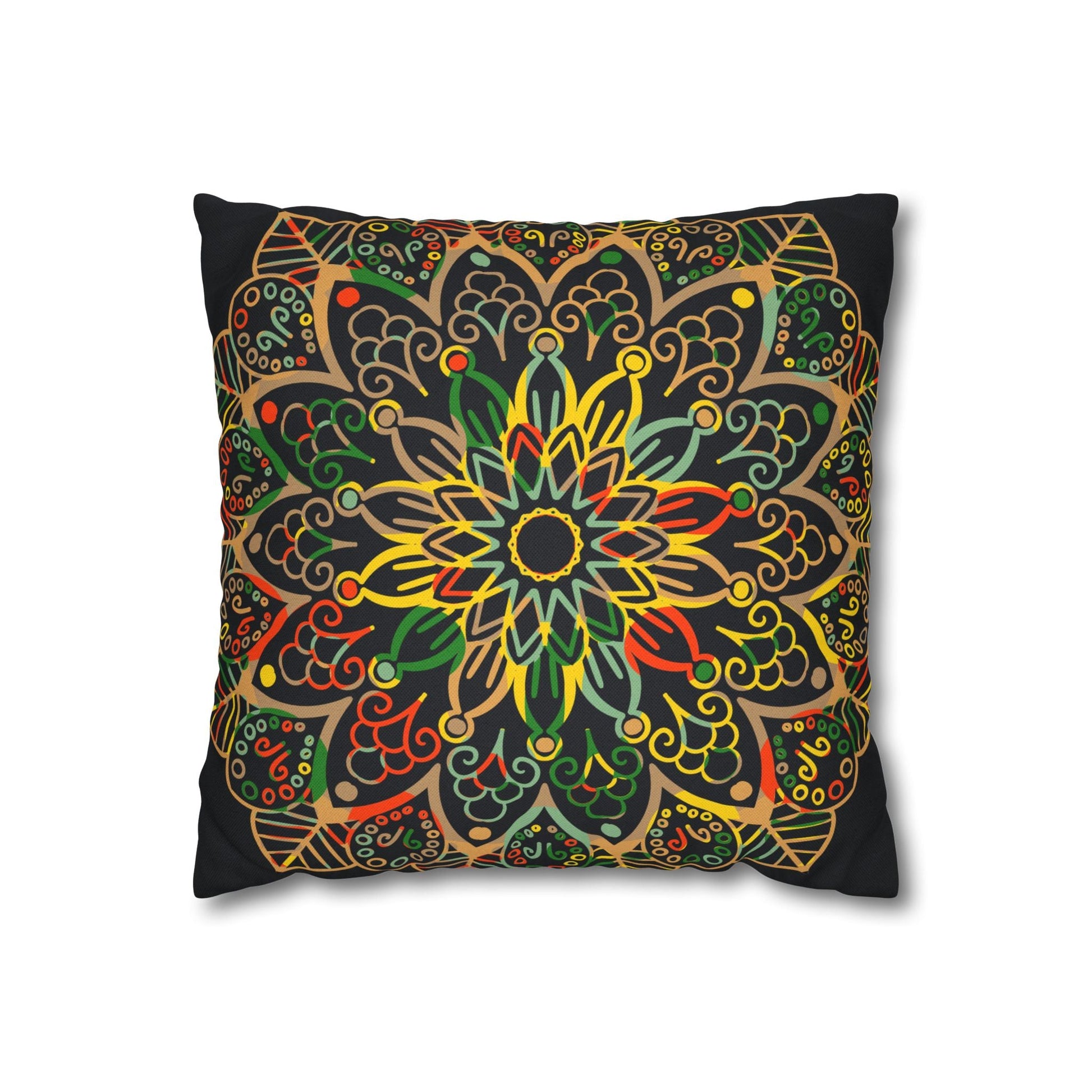 Spun Polyester Square Pillowcase Mandala Art - Original Fine Art - Hand - drawn - Dark Charcoal Blue - Blululi