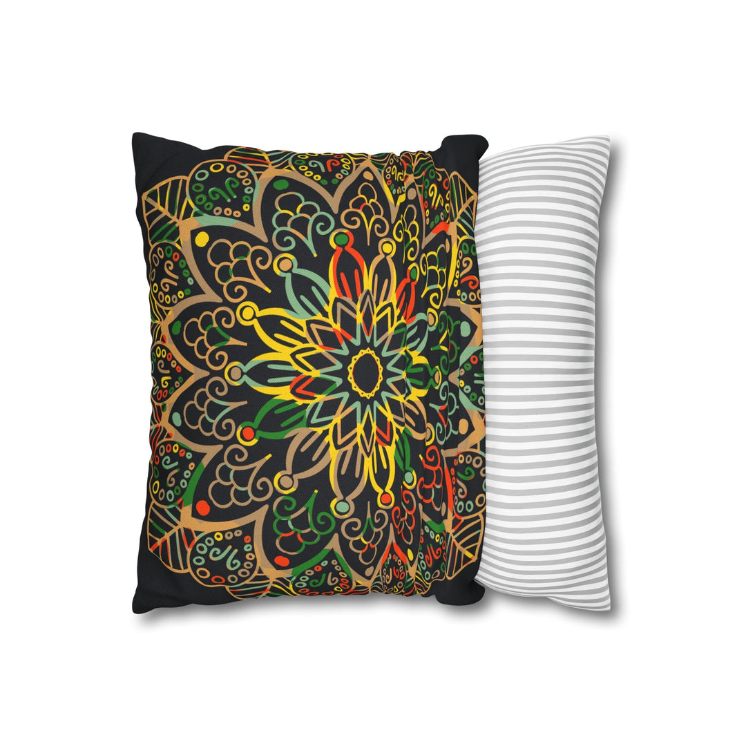 Spun Polyester Square Pillowcase Mandala Art - Original Fine Art - Hand - drawn - Dark Charcoal Blue - Blululi