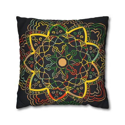 Spun Polyester Square Pillowcase Mandala Art - Original Fine Art - Hand - drawn - Dark Charcoal Blue - Blululi