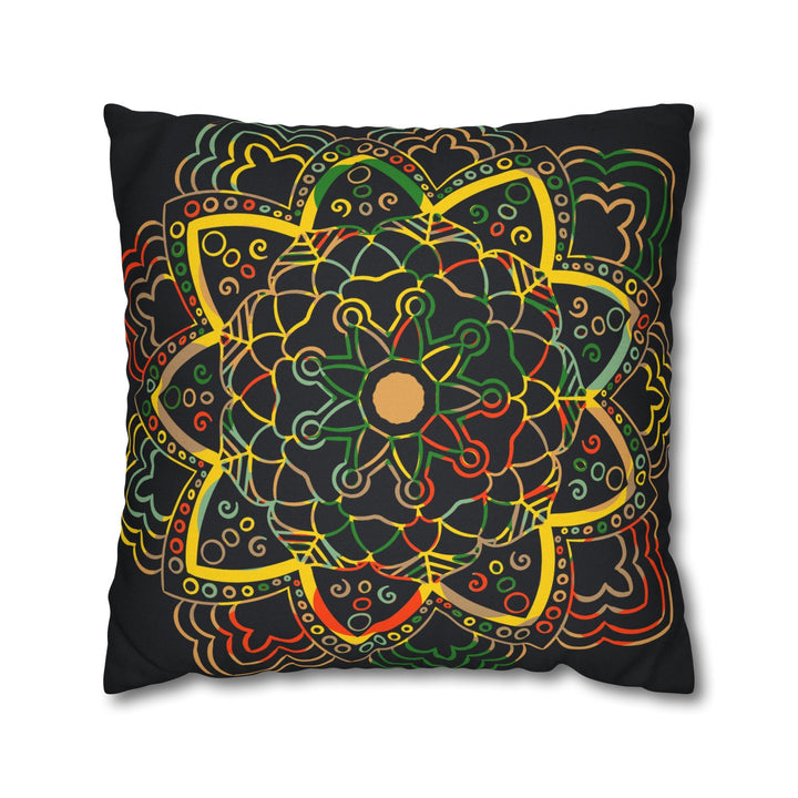 Spun Polyester Square Pillowcase Mandala Art - Original Fine Art - Hand - drawn - Dark Charcoal Blue - Blululi