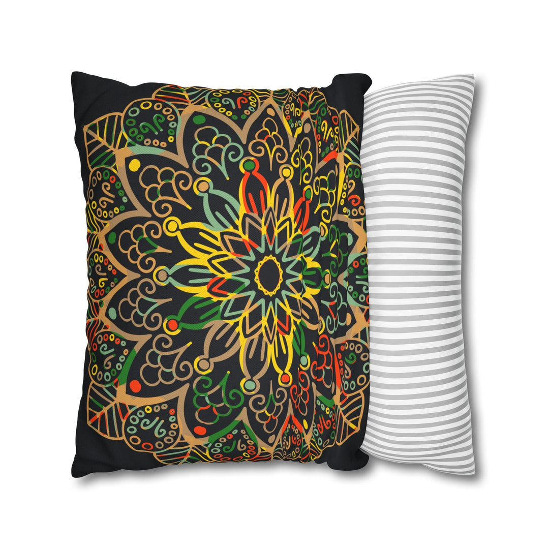 Spun Polyester Square Pillowcase Mandala Art - Original Fine Art - Hand - drawn - Dark Charcoal Blue - Blululi