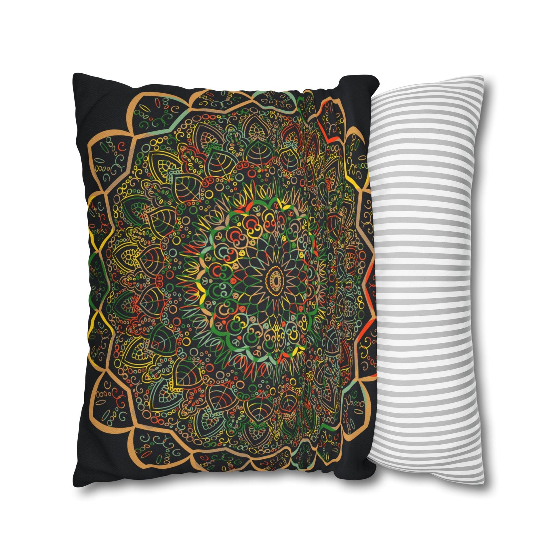 Spun Polyester Square Pillowcase Mandala Art - Original Fine Art - Hand - drawn - Dark Charcoal Blue - Blululi