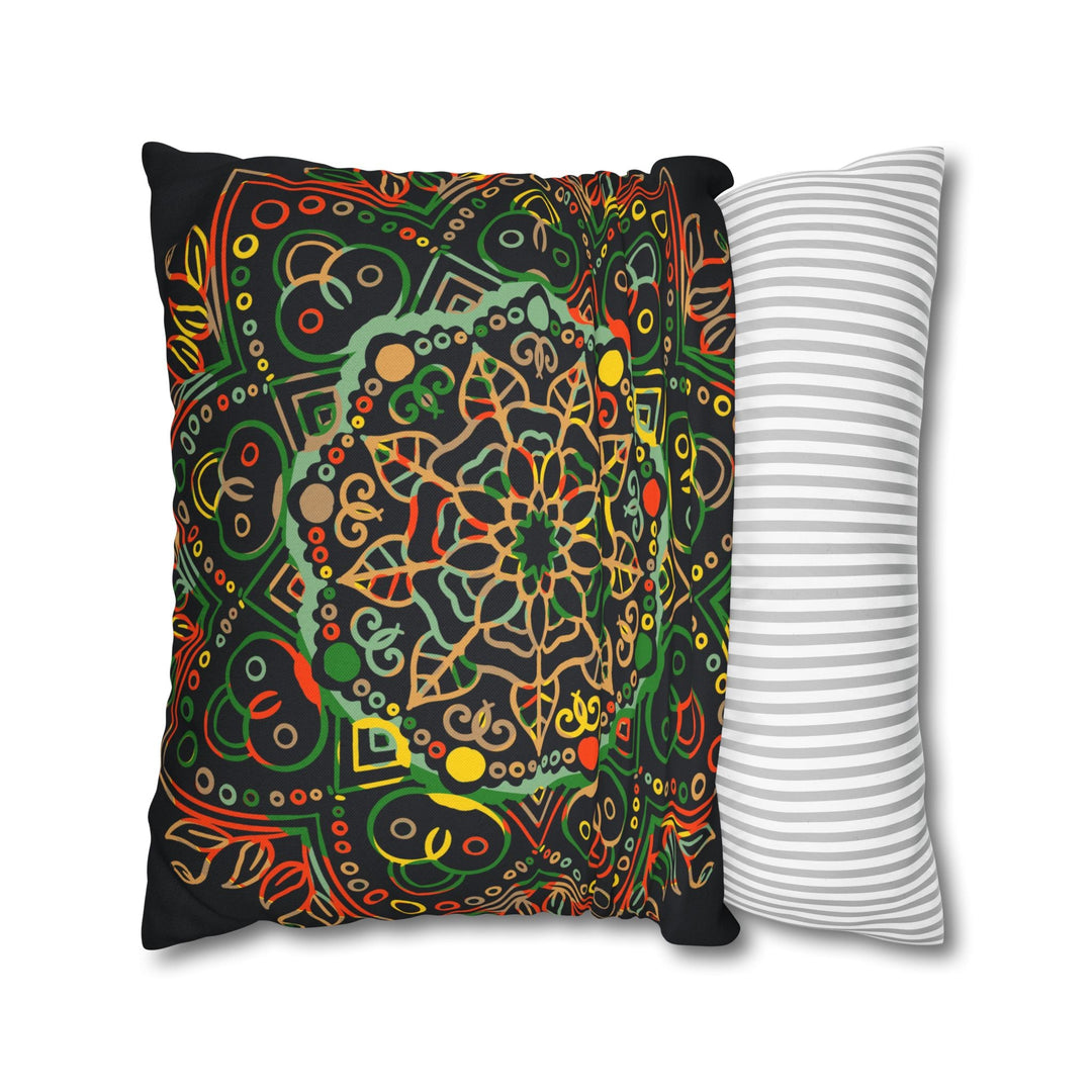 Spun Polyester Square Pillowcase Mandala Art - Original Fine Art - Hand - drawn - Dark Charcoal Blue - Blululi