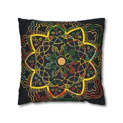Spun Polyester Square Pillowcase Mandala Art - Original Fine Art - Hand - drawn - Dark Charcoal Blue - Blululi