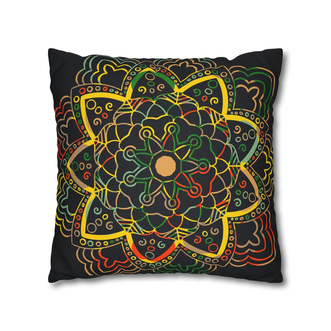 Spun Polyester Square Pillowcase Mandala Art - Original Fine Art - Hand - drawn - Dark Charcoal Blue - Blululi