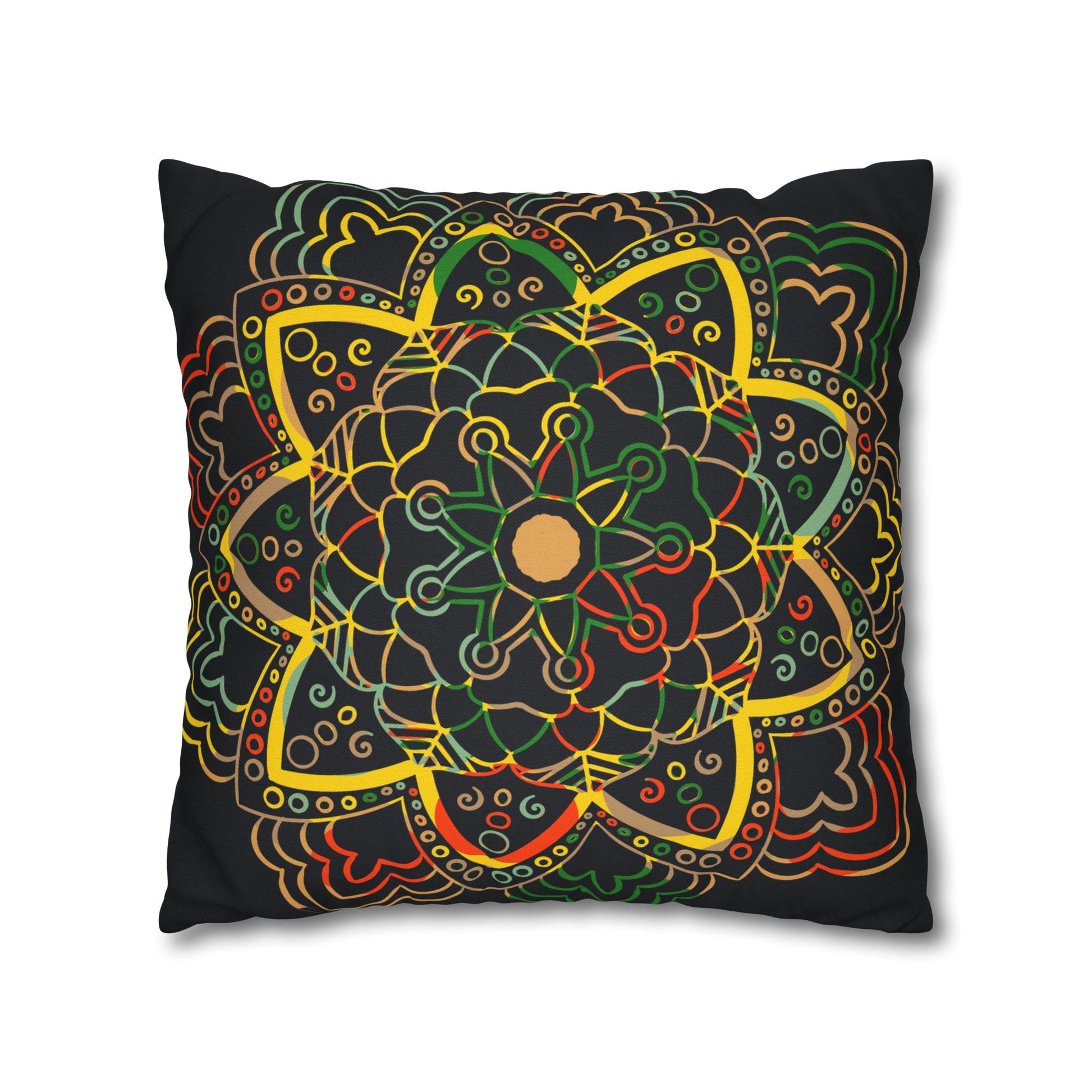 Spun Polyester Square Pillowcase Mandala Art - Original Fine Art - Hand - drawn - Dark Charcoal Blue - Blululi