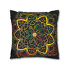 Spun Polyester Square Pillowcase Mandala Art - Original Fine Art - Hand - drawn - Dark Charcoal Blue - Blululi