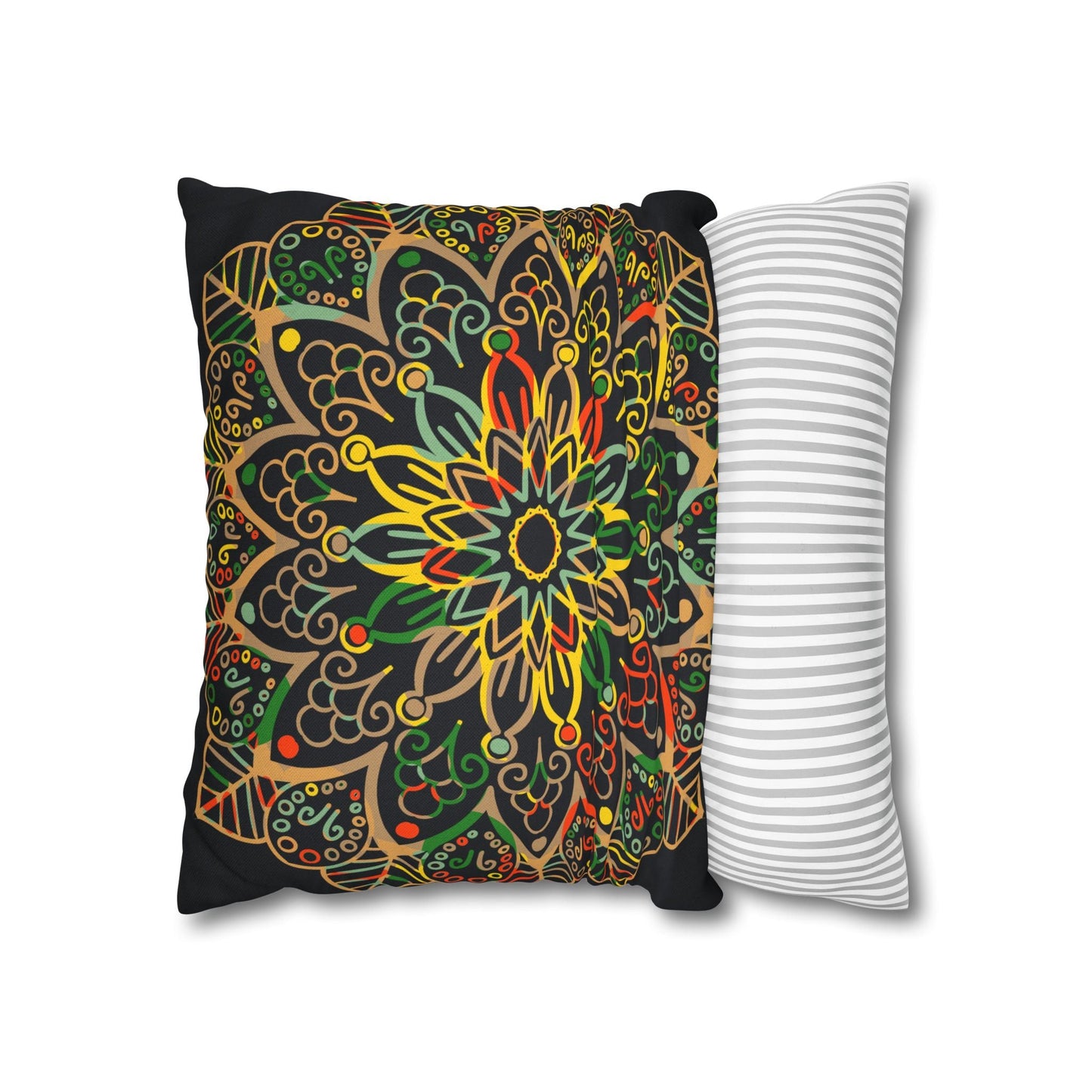 Spun Polyester Square Pillowcase Mandala Art - Original Fine Art - Hand - drawn - Dark Charcoal Blue - Blululi