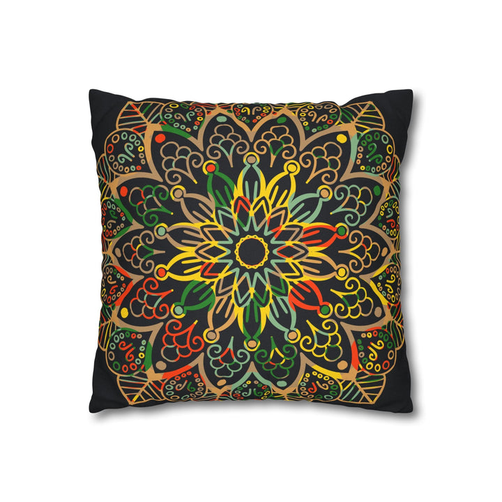 Spun Polyester Square Pillowcase Mandala Art - Original Fine Art - Hand - drawn - Dark Charcoal Blue - Blululi