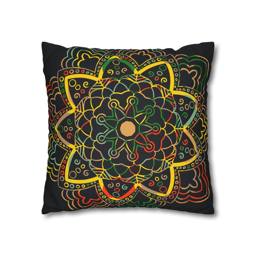 Spun Polyester Square Pillowcase Mandala Art - Original Fine Art - Hand - drawn - Dark Charcoal Blue - Blululi