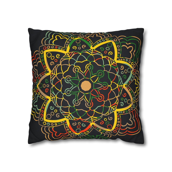 Spun Polyester Square Pillowcase Mandala Art - Original Fine Art - Hand - drawn - Dark Charcoal Blue - Blululi