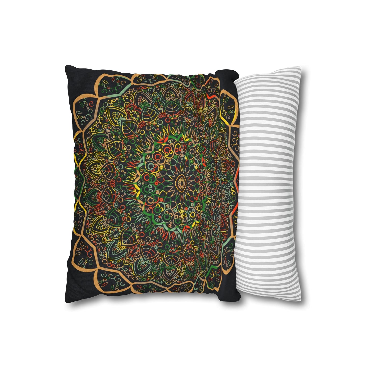 Spun Polyester Square Pillowcase Mandala Art - Original Fine Art - Hand - drawn - Dark Charcoal Blue - Blululi