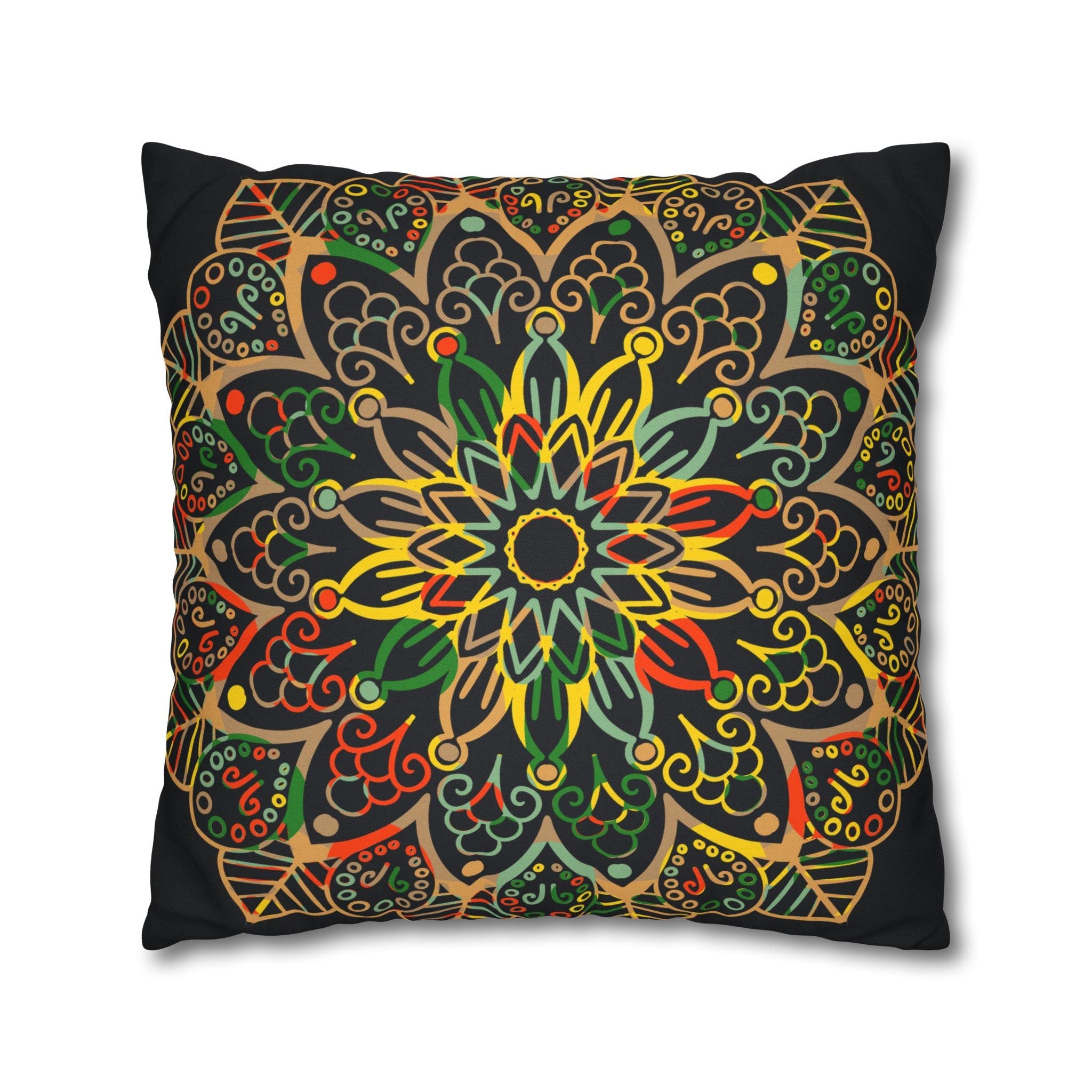 Spun Polyester Square Pillowcase Mandala Art - Original Fine Art - Hand - drawn - Dark Charcoal Blue - Blululi