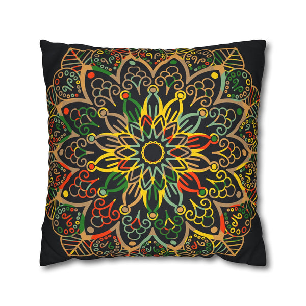 Spun Polyester Square Pillowcase Mandala Art - Original Fine Art - Hand - drawn - Dark Charcoal Blue - Blululi