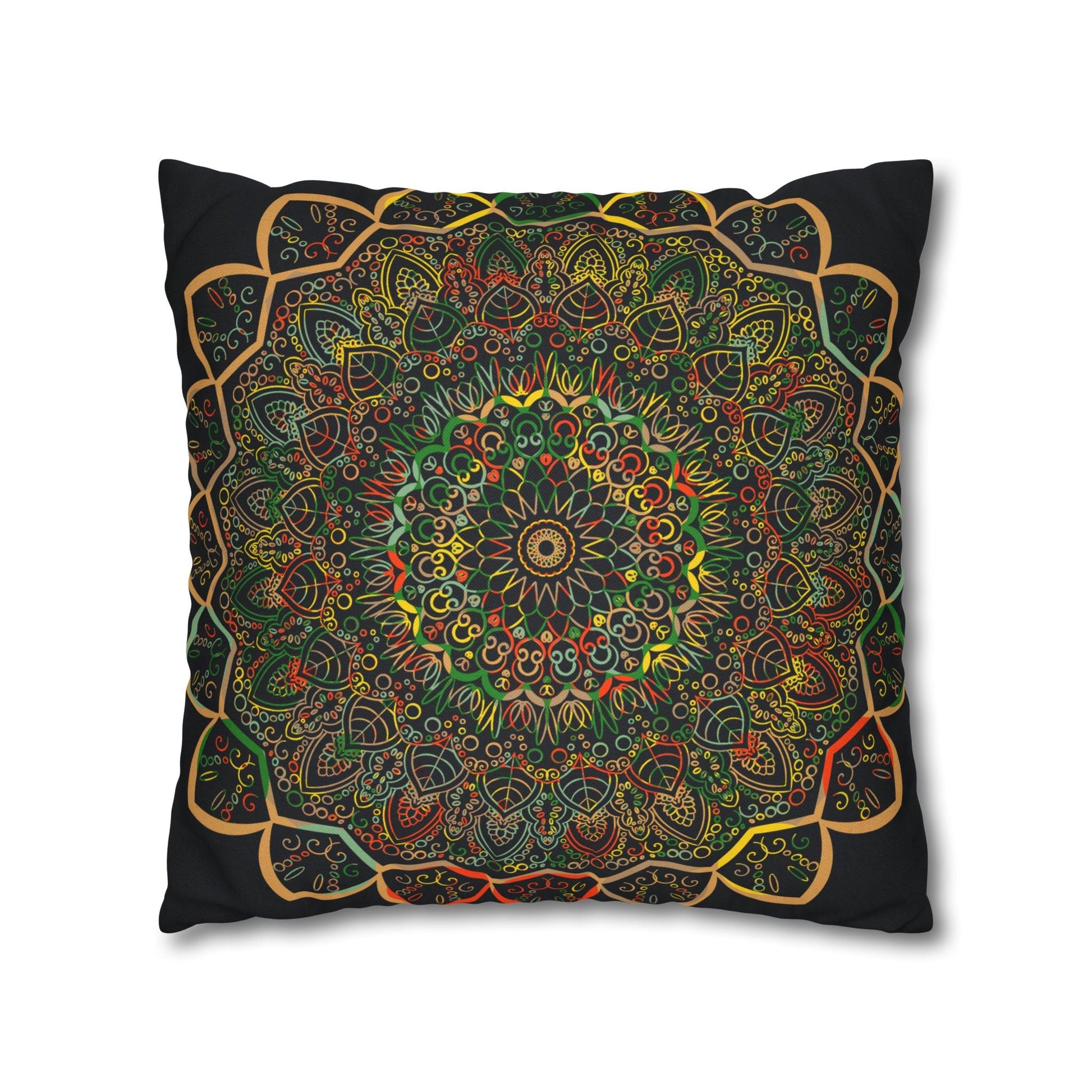 Spun Polyester Square Pillowcase Mandala Art - Original Fine Art - Hand - drawn - Dark Charcoal Blue - Blululi