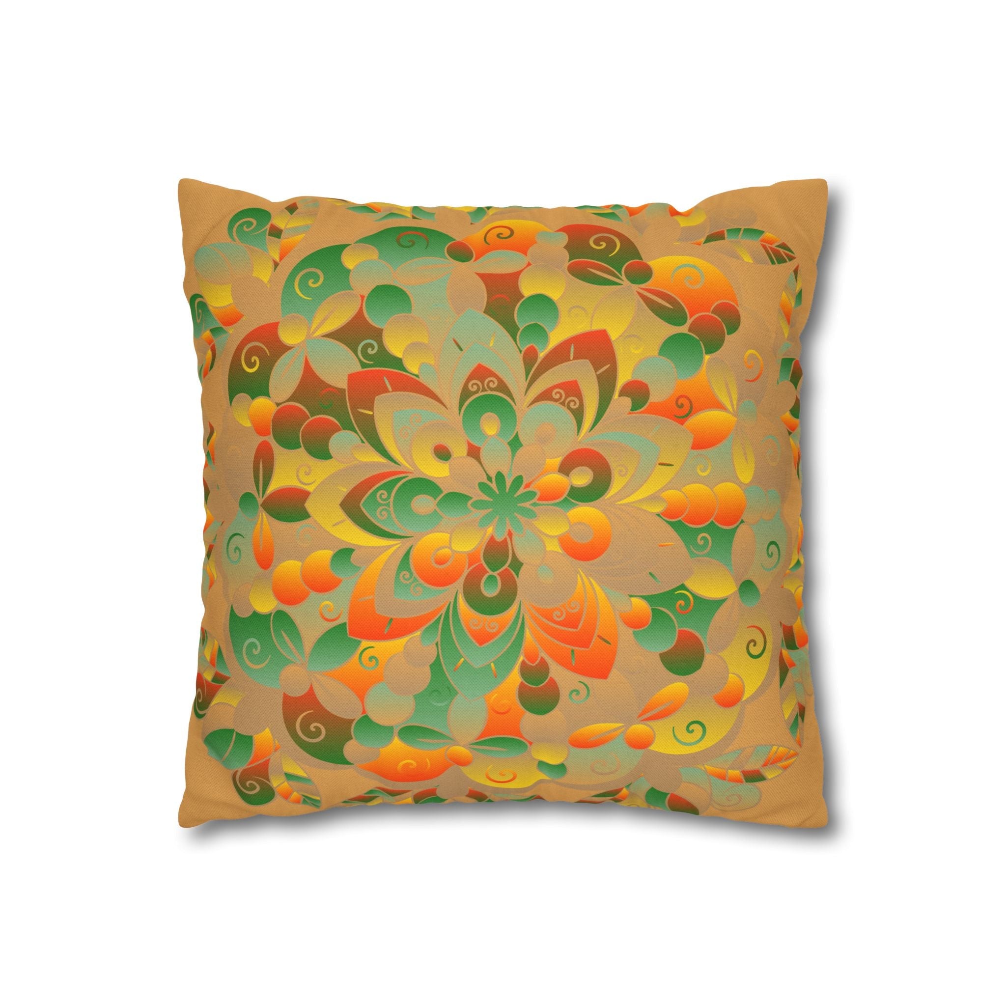 Spun Polyester Square Pillowcase Mandala Art - Original Fine Art - Hand - drawn - Dune - Blululi