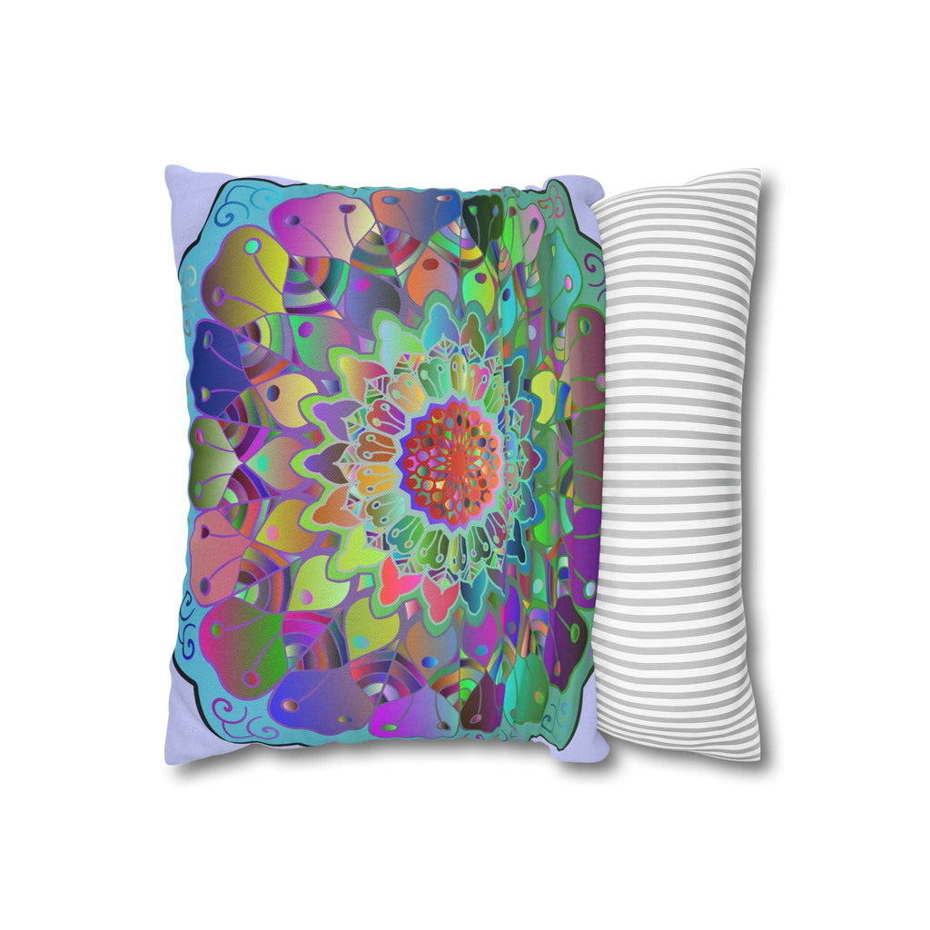 Spun Polyester Square Pillowcase Mandala Art - Original Fine Art - Hand - drawn - Pale Lavender - Blululi