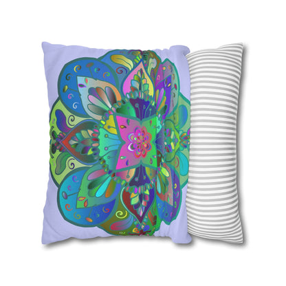 Spun Polyester Square Pillowcase Mandala Art - Original Fine Art - Hand - drawn - Pale Lavender - Blululi