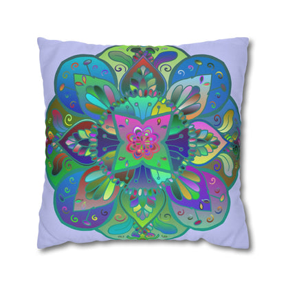 Spun Polyester Square Pillowcase Mandala Art - Original Fine Art - Hand - drawn - Pale Lavender - Blululi