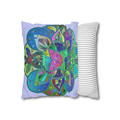 Spun Polyester Square Pillowcase Mandala Art - Original Fine Art - Hand - drawn - Pale Lavender - Blululi