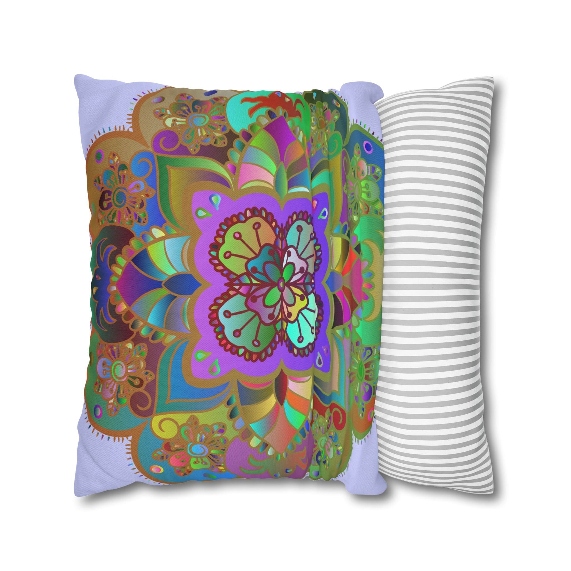 Spun Polyester Square Pillowcase Mandala Art - Original Fine Art - Hand - drawn - Pale Lavender - Blululi