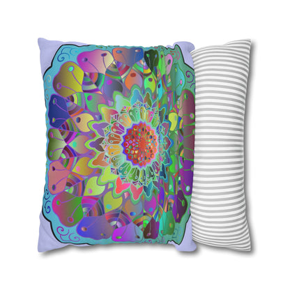 Spun Polyester Square Pillowcase Mandala Art - Original Fine Art - Hand - drawn - Pale Lavender - Blululi