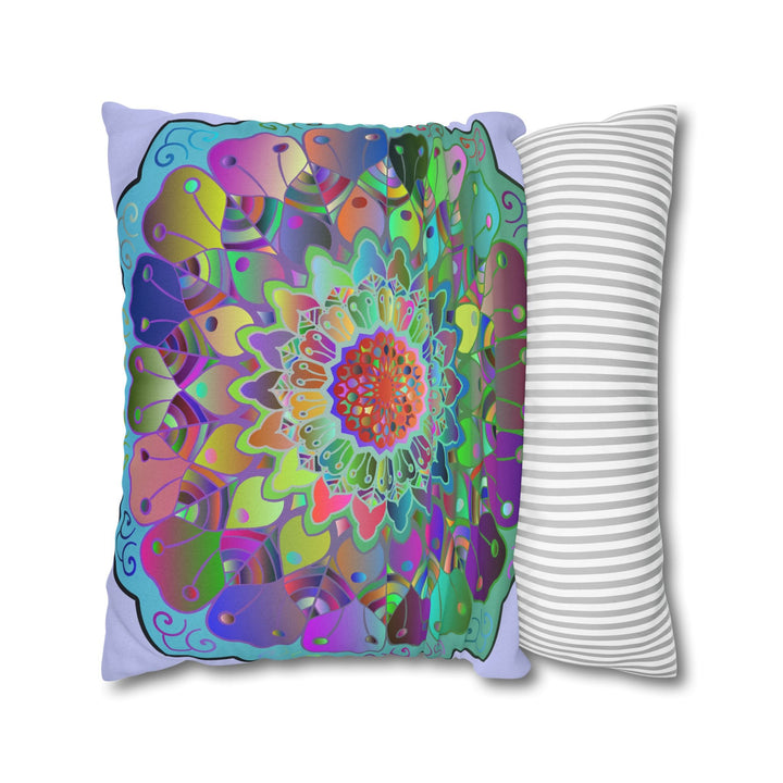 Spun Polyester Square Pillowcase Mandala Art - Original Fine Art - Hand - drawn - Pale Lavender - Blululi